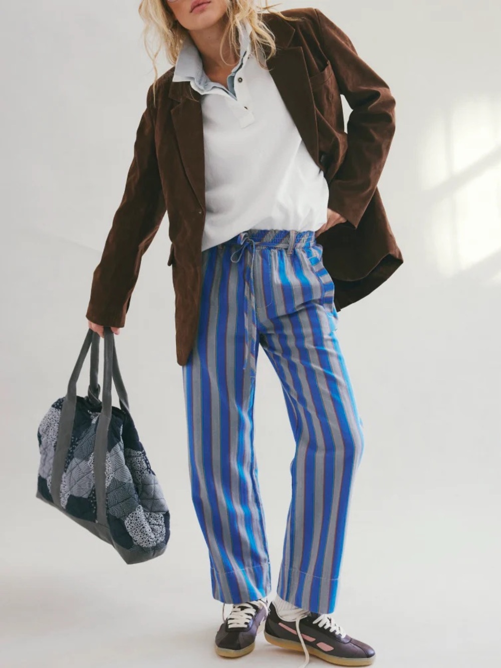 Free People Marielle Striped Pull-On Pants NWT Blue - Picture 2 of 12